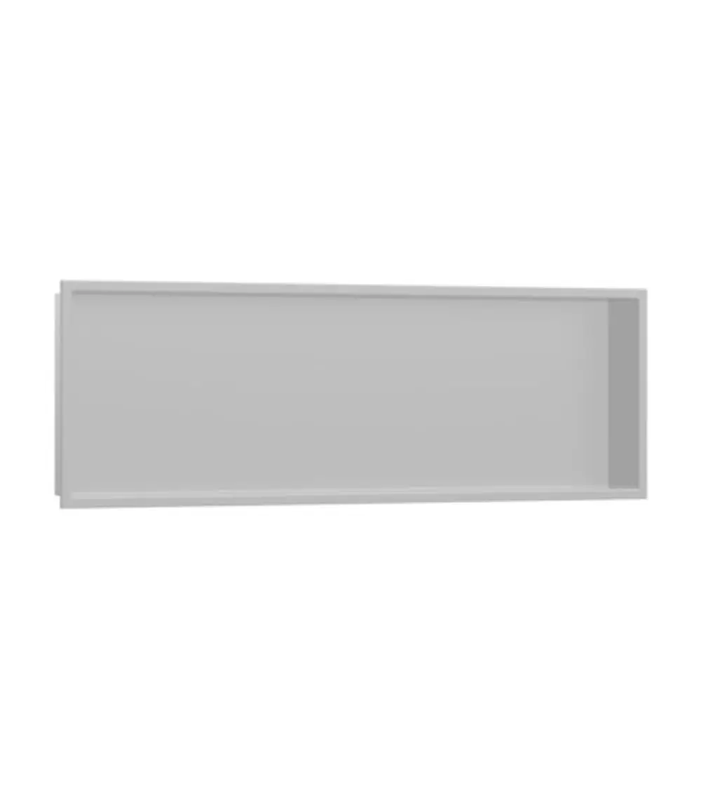 Wandnische in Betongrau von Hansgrohe, rechteckige Form ohne sichtbare Fächer, montiert an einer hellen Wand, ohne Inhalte oder Dekoration.